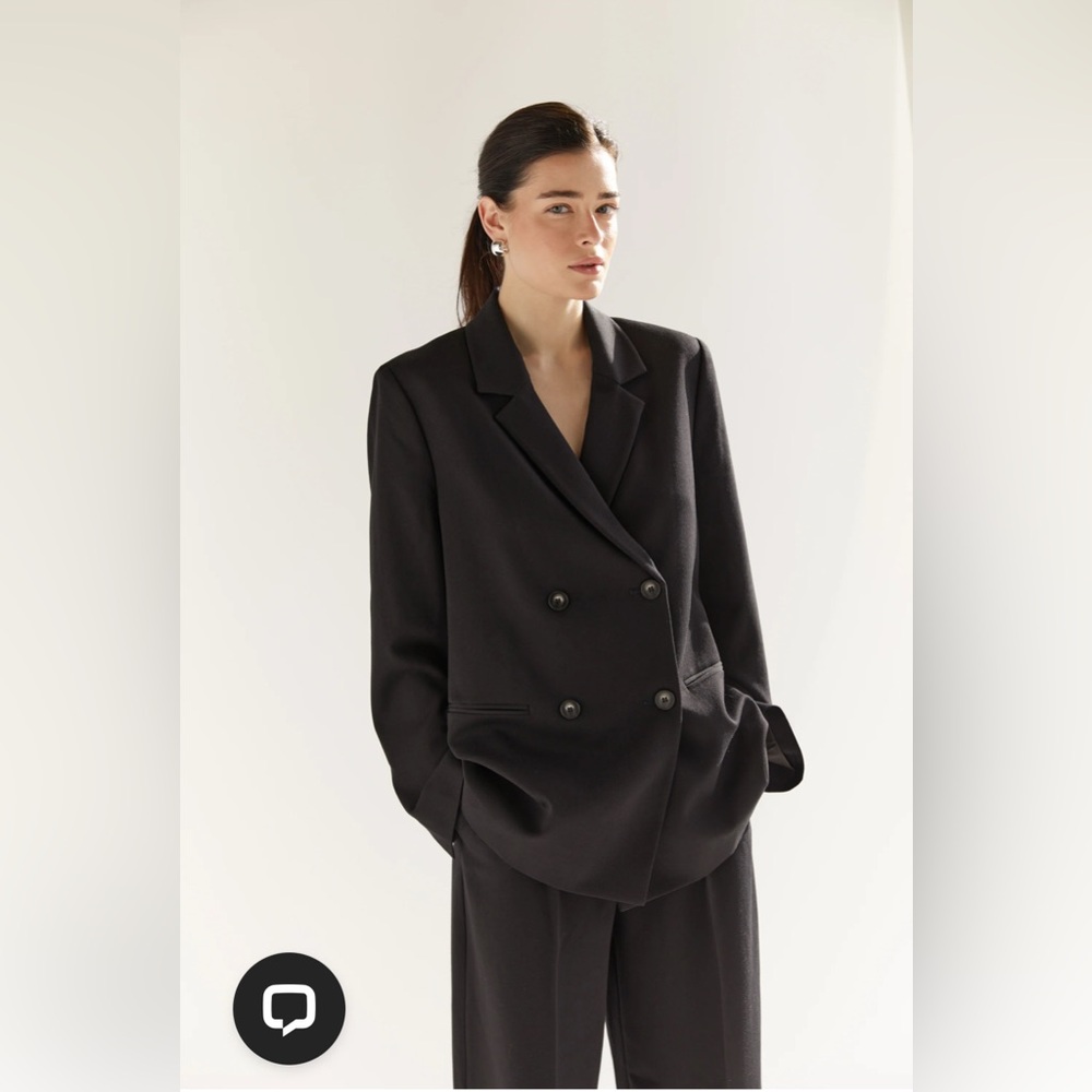 OAK + FORT Black Double-Breasted Blazer